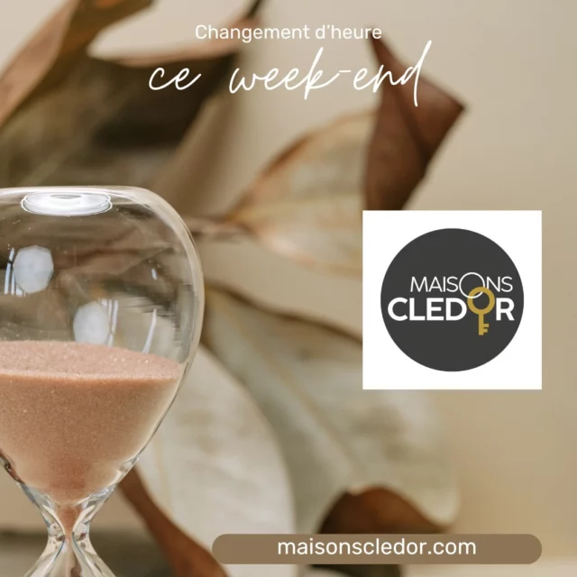 ⏰ **Attention au changement d'heure !** ⏰

Dans la nuit du **samedi 26 au dimanche 27 octobre**, n'oubliez pas de **reculer vos montres d'une heure** ! C'est l'occasion de profiter d'une heure de sommeil en plus 😴.

Chez **Maisons Cledor**, nous vous accompagnons dans ce passage à l'heure d'hiver, pour que vous ne soyez jamais décalés ! 😉

N'oubliez pas : une bonne organisation commence toujours par une bonne gestion du temps ⏳. Alors, pensez à ajuster vos horloges ! 🕰️

Maisons Cledor, le Constructeur de vos rêves 04.73.17.07.07 ou maisonscledor.com

#ChangementHeure #HeureDHiver #MaisonsCledor #Organisation #HeureEnMoins