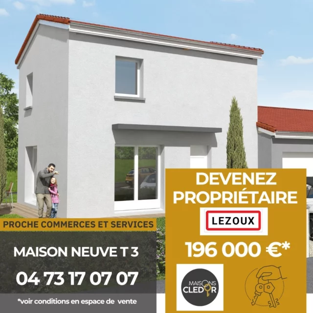🏡✨ Vivez à Lezoux : Une ville à taille humaine qui a tout pour plaire ! 🌟

Vous cherchez un endroit alliant confort, commodité et qualité de vie ? Découvrez Lezoux, une commune dynamique qui a tant à offrir !

🌳 **Proximité des commerces et services** : Tout ce dont vous avez besoin au quotidien à portée de main !
🎓 **Éducation** : Écoles et collège pour un parcours scolaire complet de vos enfants.
🚉 **Accessibilité** : Une gare SNCF et l'autoroute à proximité pour faciliter vos déplacements.
🎨 **Culture** : Un marché animé et un musée pour enrichir vos week-ends.

Chez Maisons Clédor, nous sommes ravis de vous proposer des maisons neuves, de plain-pied ou à étage, au cœur de cette charmante ville. Profitez d'un cadre de vie exceptionnel où tout est pensé pour votre confort et celui de votre famille.

Rejoignez-nous à Lezoux et réalisez votre projet de vie dans un environnement serein et accueillant. Votre nouvelle maison vous attend !

Informations auprès de Maisons Clédor au 04.73.17.07.07 - maisonscledor.com
Le constructeur de vos envies !

#Lezoux #MaisonsClédor #QualitéDeVie #VilleÀTailleHumaine #Proximit é #NouvelleMaison #VivreÀLezoux